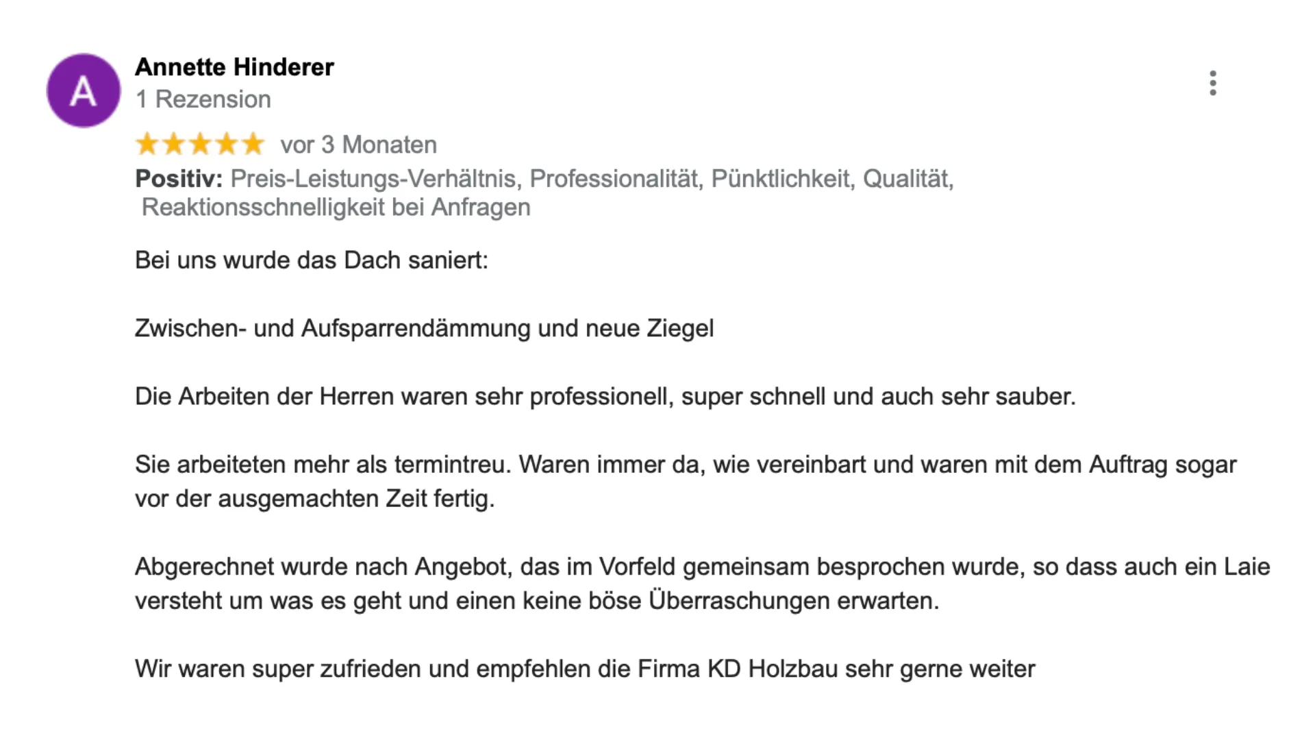 Bewertung Hinderer